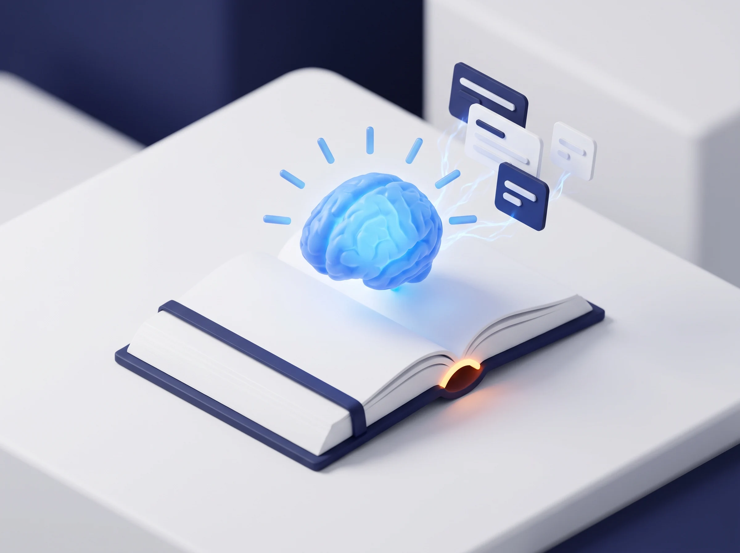 Illustration eines aufgeschlagenen Buchs mit digital verknüpftem Wissen